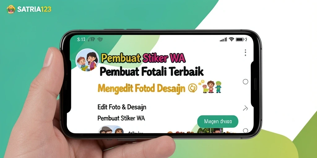 Antarmuka SATRIA123 dengan berbagai fitur pembuat stiker WA.