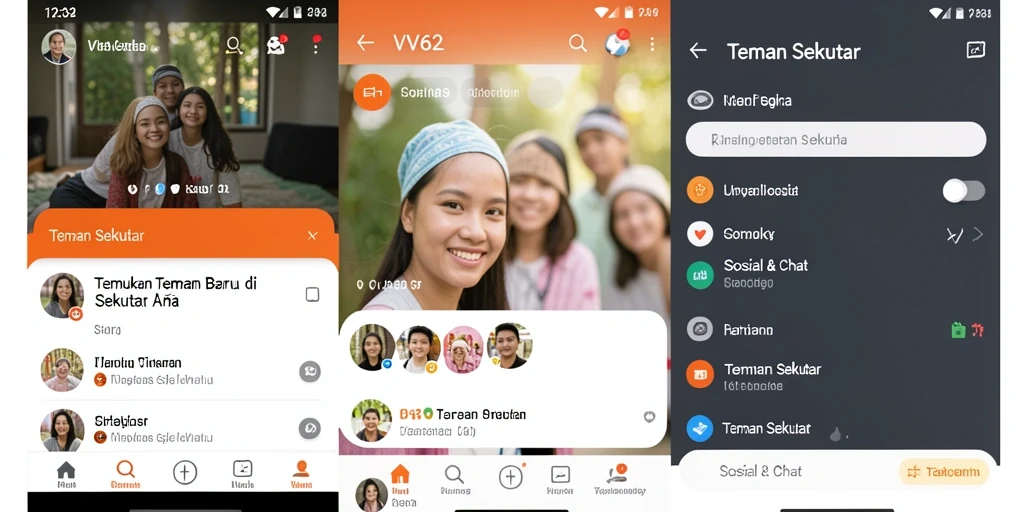 Antarmuka VV62 menunjukkan kolom percakapan pengguna dan fitur pencarian teman.